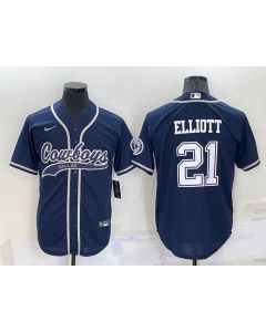 Men's Dallas Cowboys #21 Ezekiel Elliott Navy Cool Base Stitched Baseball Jersey
