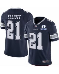 Men's Dallas Cowboys #21 Ezekiel Elliott Navy With Established In 1960 Patch Limited Stitched Jersey