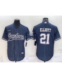 Men's Dallas Cowboys #21 Ezekiel Elliott Navy With Patch Cool Base Stitched Baseball Jersey