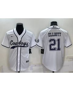 Men's Dallas Cowboys #21 Ezekiel Elliott White Cool Base Stitched Baseball Jersey