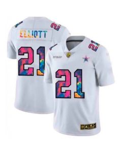 Men's Dallas Cowboys #21 Ezekiel Elliott White Crucial Catch Limited Stitched Jersey
