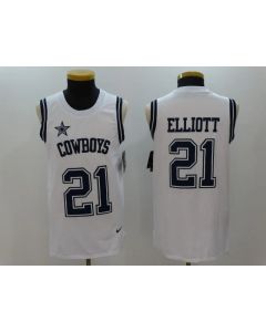 Men's Dallas Cowboys #21 Ezekiel Elliott White Limited Tank Top Jersey