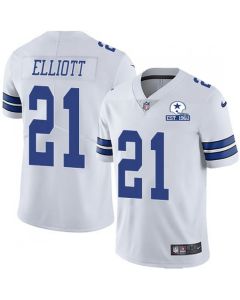 Men's Dallas Cowboys #21 Ezekiel Elliott White With Established In 1960 Patch Limited Stitched Jersey