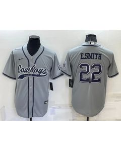 Men's Dallas Cowboys #22 Emmitt Smith Grey Cool Base Stitched Baseball Jersey