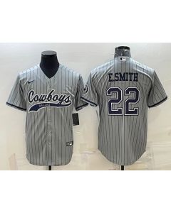 Men's Dallas Cowboys #22 Emmitt Smith Grey With Patch Cool Base Stitched Baseball Jersey (Grey)