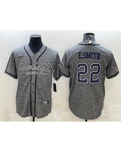 Men's Dallas Cowboys #22 Emmitt Smith Grey With Patch Cool Base Stitched Baseball Jersey