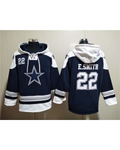 Men's Dallas Cowboys #22 Emmitt Smith Navy Ageless Must-Have Lace-Up Pullover Hoodie