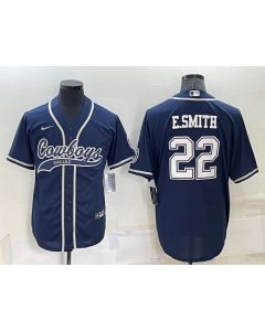Men's Dallas Cowboys #22 Emmitt Smith Navy Cool Base Stitched Baseball Jersey