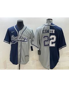 Men's Dallas Cowboys #22 Emmitt Smith Navy/Grey Split With Patch Cool Base Stitched Baseball Jersey