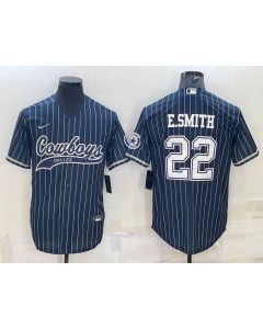 Men's Dallas Cowboys #22 Emmitt Smith Navy With Patch Cool Base Stitched Baseball Jersey