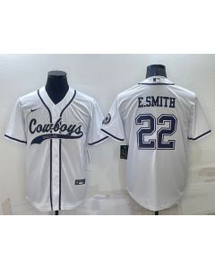 Men's Dallas Cowboys #22 Emmitt Smith White Cool Base Stitched Baseball Jersey