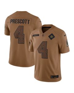 Men's Dallas Cowboys #4 Dak Prescott 2023 Brown Salute To Service Limited Stitched Football Jersey
