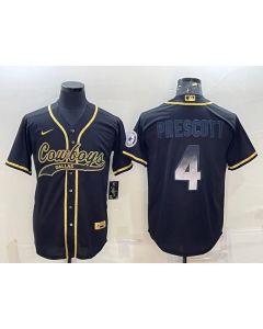 Men's Dallas Cowboys #4 Dak Prescott Black Gold With Patch Cool Base Stitched Baseball Jersey (Black Gold)
