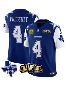 Men's Dallas Cowboys #4 Dak Prescott Blue/White 2023 F.U.S.E. NFC East Champions With 4-star C Patch Stitched Football Jersey