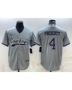 Men's Dallas Cowboys #4 Dak Prescott Gray With Patch Cool Base Stitched Baseball Jersey