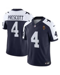 Men's Dallas Cowboys #4 Dak Prescott Navy 2023 F.U.S.E. With Walter Payton Patch Thanksgiving Limited Stitched Football Jersey