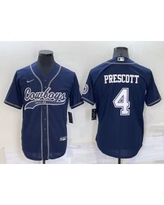 Men's Dallas Cowboys #4 Dak Prescott Navy Cool Base Stitched Baseball Jersey