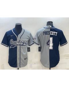 Men's Dallas Cowboys #4 Dak Prescott Navy/Grey Split With Patch Cool Base Stitched Baseball Jersey