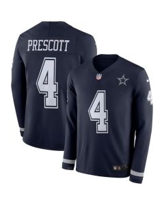 Men's Dallas Cowboys #4 Dak Prescott Navy Therma Long Sleeve Stitched NFL Jersey