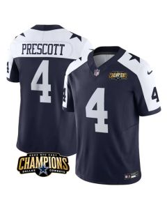 Men's Dallas Cowboys #4 Dak Prescott Navy/White 2023 F.U.S.E. NFC East Champions Patch Stitched Football Jersey