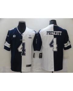 Men's Dallas Cowboys #4 Dak Prescott Navy White Split With C Patch Stitched Jersey