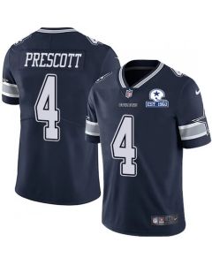 Men's Dallas Cowboys #4 Dak Prescott Navy With Established In 1960 Patch Limited Stitched Jersey