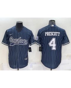 Men's Dallas Cowboys #4 Dak Prescott Navy With Patch Cool Base Stitched Baseball Jersey