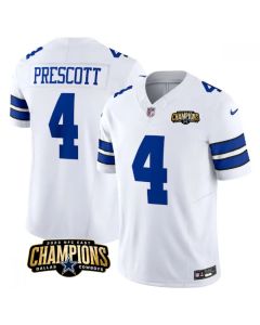 Men's Dallas Cowboys #4 Dak Prescott White 2023 F.U.S.E. NFC East Champions Patch Stitched Football Jersey