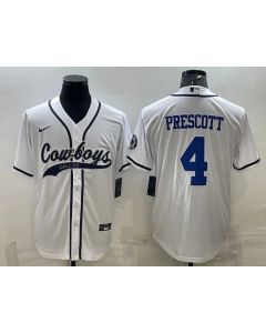 Men's Dallas Cowboys #4 Dak Prescott White With Patch Cool Base Stitched Baseball Jersey