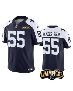 Men's Dallas Cowboys #55 Leighton Vander Esch Navy/White 2023 F.U.S.E. NFC East Champions Patch Stitched Football Jersey