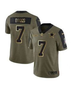Men's Dallas Cowboys #7 Trevon Diggs 2021 Olive Salute To Service Golden Limited Stitched Jersey (Olive)