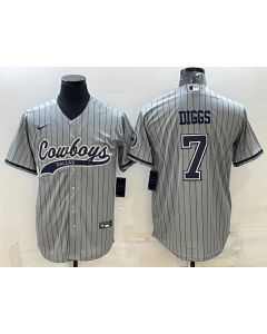 Men's Dallas Cowboys #7 Trevon Diggs Grey With Patch Cool Base Stitched Baseball Jersey (Grey)