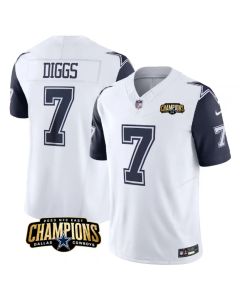 Men's Dallas Cowboys #7 Trevon Diggs White/Navy 2023 F.U.S.E. NFC East Champions Patch Stitched Football Jersey