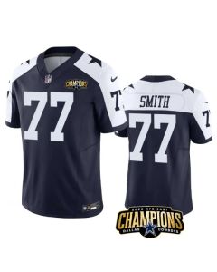 Men's Dallas Cowboys #77 Tyron Smith Navy/White 2023 F.U.S.E. NFC East Champions Patch Stitched Football Jersey