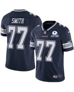Men's Dallas Cowboys #77 Tyron Smith Navy With Established In 1960 Patch Limited Stitched Jersey