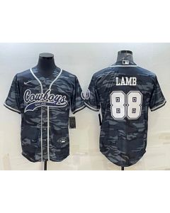 Men's Dallas Cowboys #88 CeeDee Lamb Grey Camo With Patch Cool Base Stitched Baseball Jersey