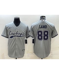 Men's Dallas Cowboys #88 CeeDee Lamb Grey With Patch Cool Base Stitched Baseball Jersey (Grey)