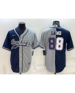 Men's Dallas Cowboys #88 CeeDee Lamb Navy/Grey Split With Patch Cool Base Stitched Baseball Jersey