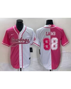 Men's Dallas Cowboys #88 CeeDee Lamb Pink/White Split Cool Base Stitched Baseball Jersey