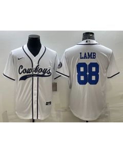 Men's Dallas Cowboys #88 CeeDee Lamb White With Patch Cool Base Stitched Baseball Jersey