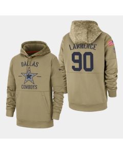 Men's Dallas Cowboys #90 Demarcus Lawrence Tan 2019 Salute to Service Sideline Therma Pullover Hoodie