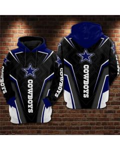 Men's Dallas Cowboys Black/Blue 3D All Over Print Pullover Hoodie