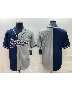 Men's Dallas Cowboys Blank Navy/Grey Split With Patch Cool Base Stitched Baseball Jersey