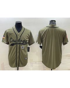 Men's Dallas Cowboys Blank Olive Salute to Service Cool Base Stitched Baseball Jersey