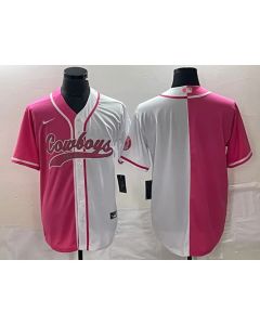 Men's Dallas Cowboys Blank Pink/White Split Cool Base Stitched Baseball Jersey