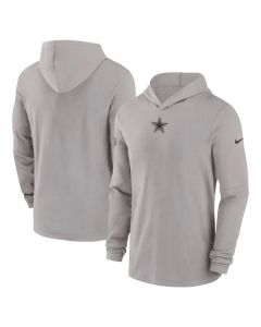 Men's Dallas Cowboys Grey Sideline Performance Long Sleeve Hoodie T-Shirt