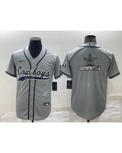 Men's Dallas Cowboys Grey Team Big Logo With Patch Cool Base Stitched Baseball Jersey (Grey)