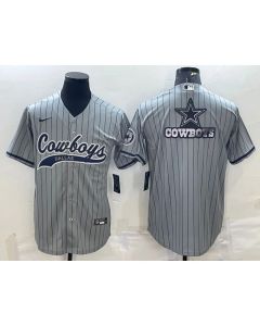 Men's Dallas Cowboys Grey Team Big Logo With Patch Cool Base Stitched Baseball Jersey (Style 2)