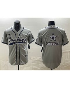 Men's Dallas Cowboys Grey Team Big Logo With Patch Cool Base Stitched Baseball Jersey (Style 3)