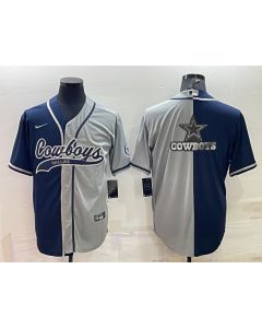 Men's Dallas Cowboys Navy/Grey Split Team Big Logo With Patch Cool Base Stitched Baseball Jersey